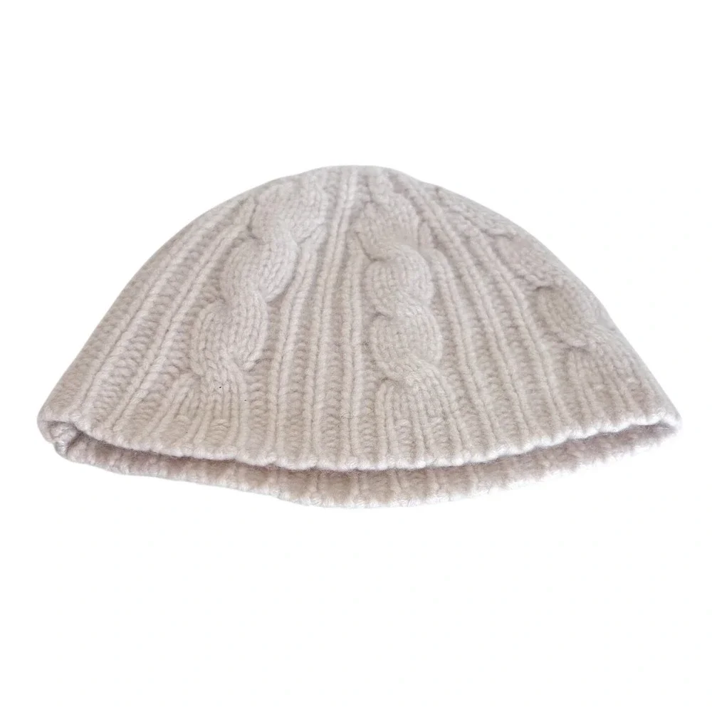 Banana Republic 100% Cashmere Chunky Cable Knit Beanie Hat One Size Cream Winter